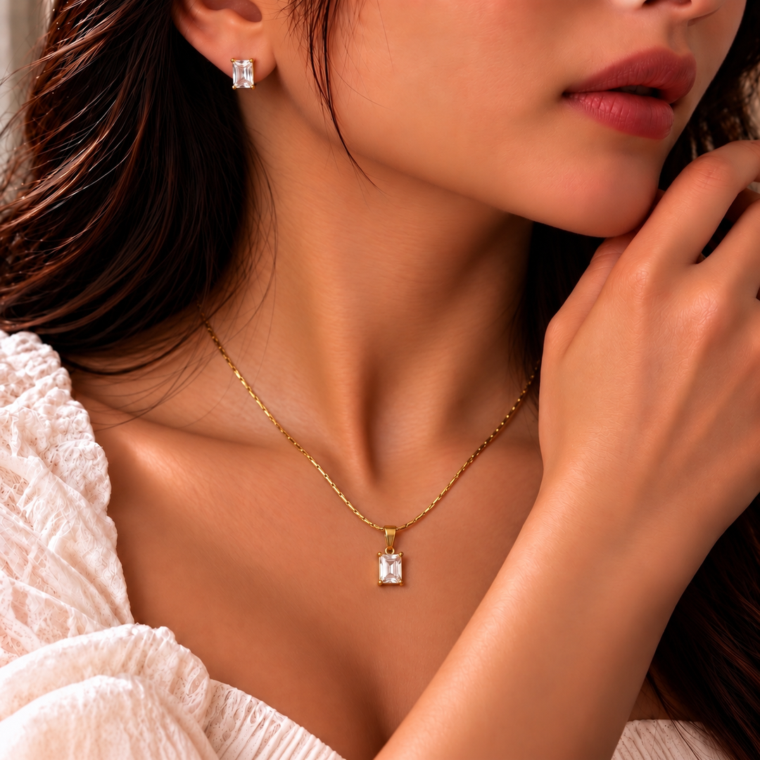 Diwali Jewelry Gift Set with Gold-Tone Crystal Necklace &amp; Earrings
