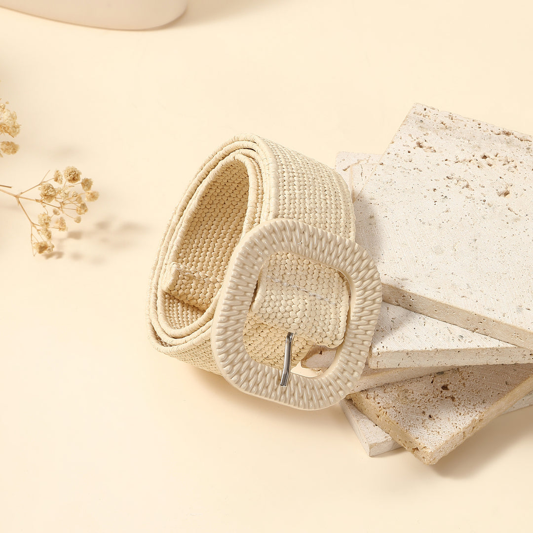 Champagne Woven Straw Belt for Women