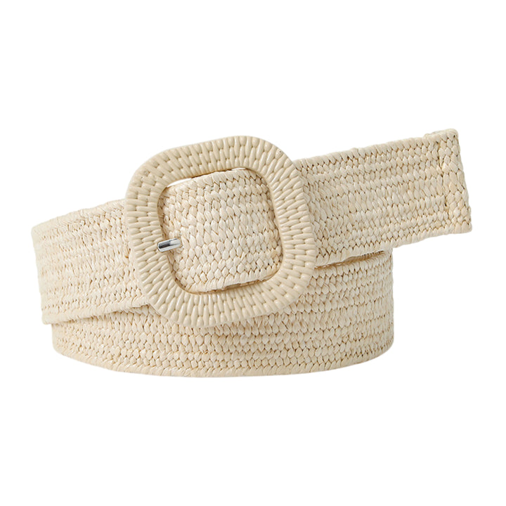 Champagne Woven Straw Belt for Women