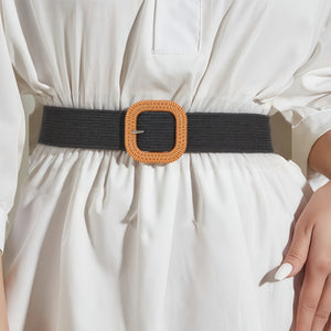 Truffle Drizzle Woven Straw Belt for Women