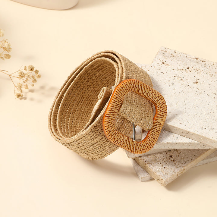 Maple Glaze Woven Straw Belt for Women