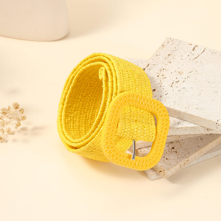 Butterscotch Drizzle Woven Straw Belt for Women