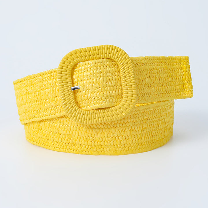 Butterscotch Drizzle Woven Straw Belt for Women