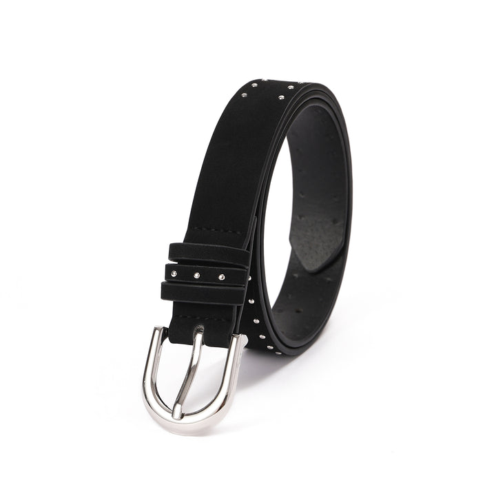 Vintage Silver Studded Vegan Leather Black Belt