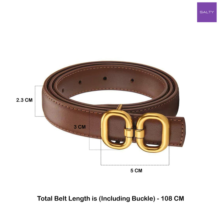 Retro Double Buckle PU Brown Belt