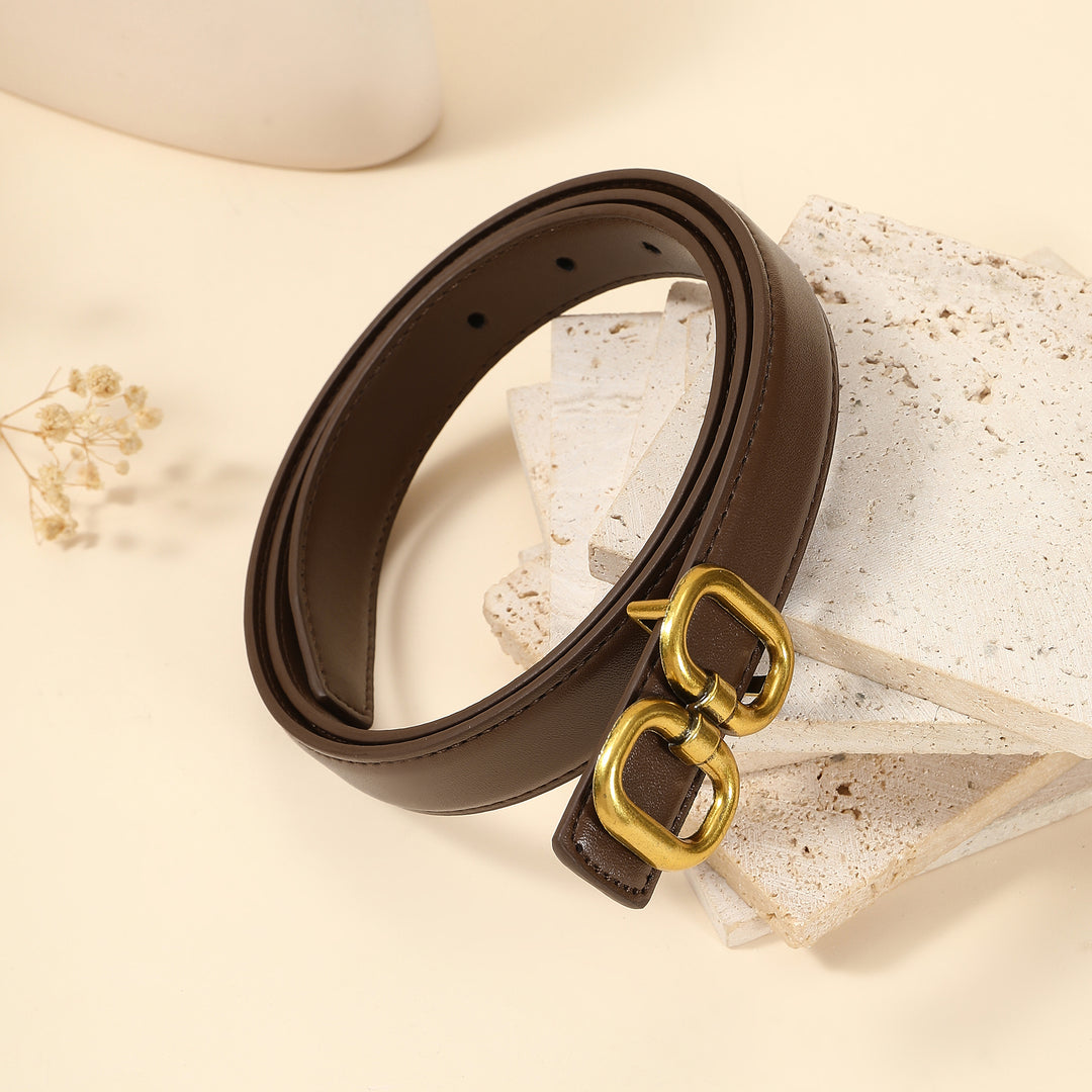 Retro Double Buckle PU Brown Belt