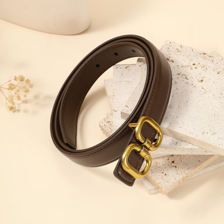 Retro Double Buckle PU Brown Belt