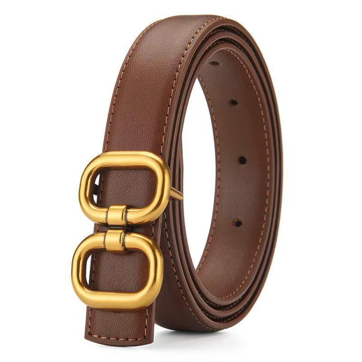 Retro Double Buckle PU Brown Belt