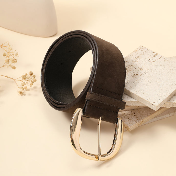 Coffee Suede Wide Belt