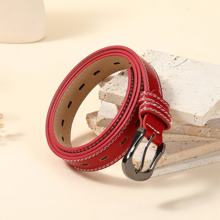 Raspberry Perforated Leather Belt