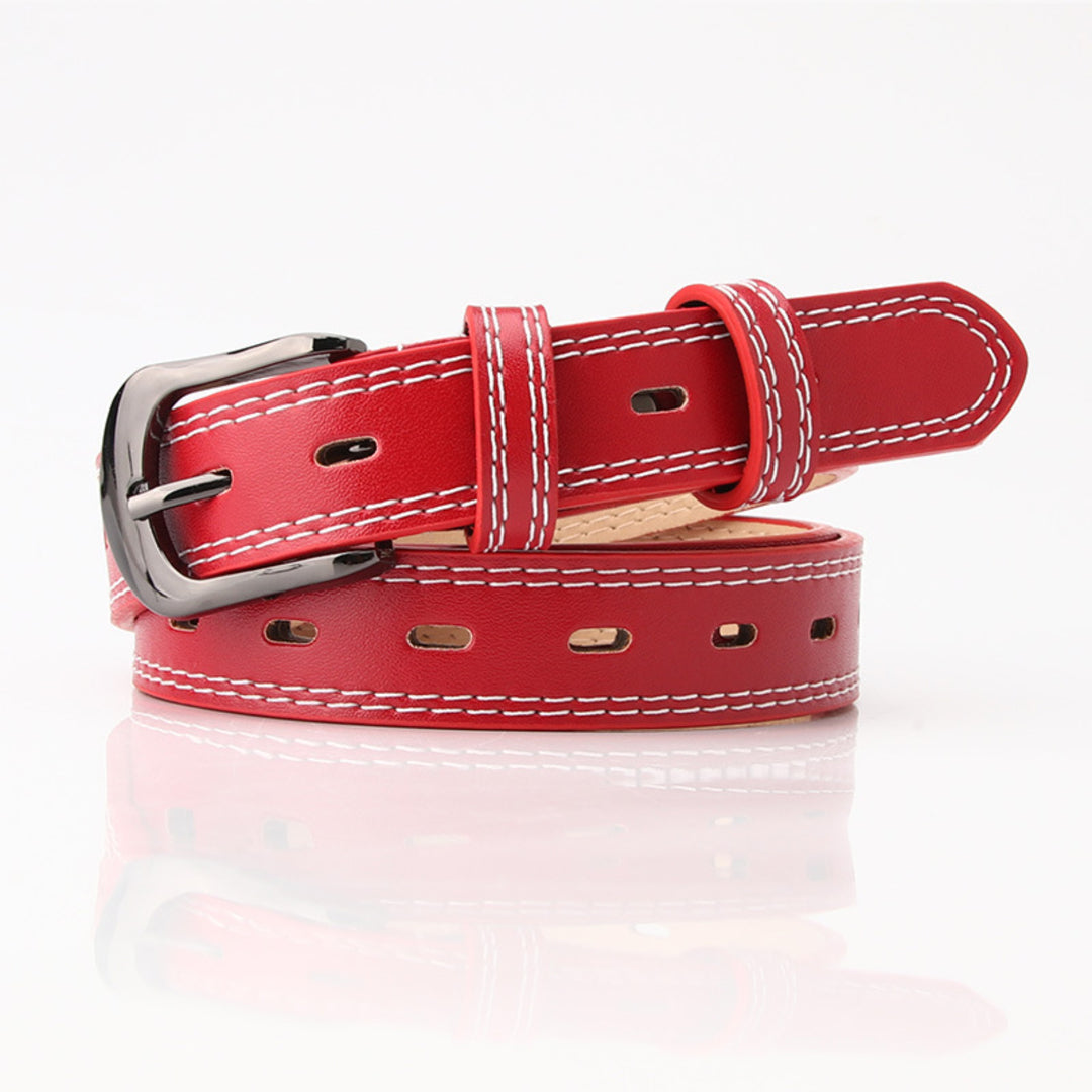 Raspberry Perforated Leather Belt