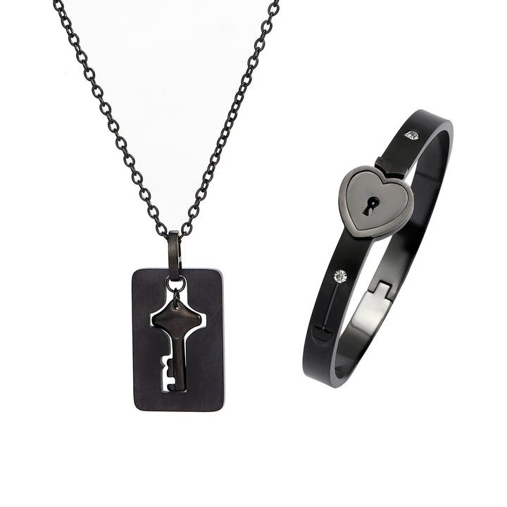 Black Lock and Key Love Bracelet and Necklace set