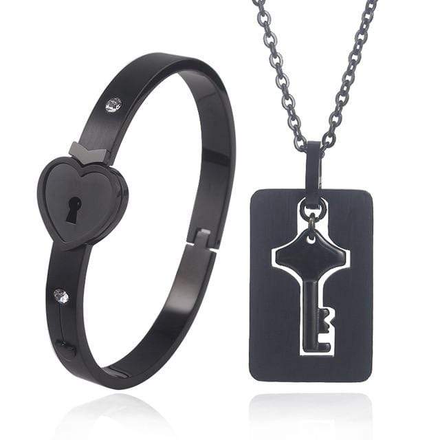 Black Lock and Key Love Bracelet and Necklace set