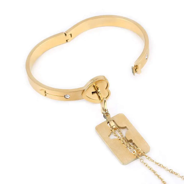 Golden Lock and Key Love Bracelet and Necklace set