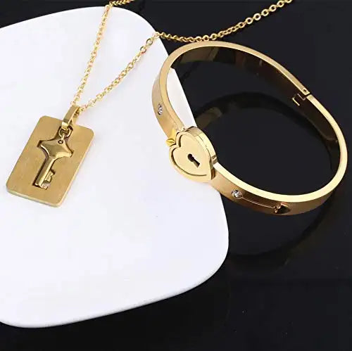 Golden Lock and Key Love Bracelet and Necklace set