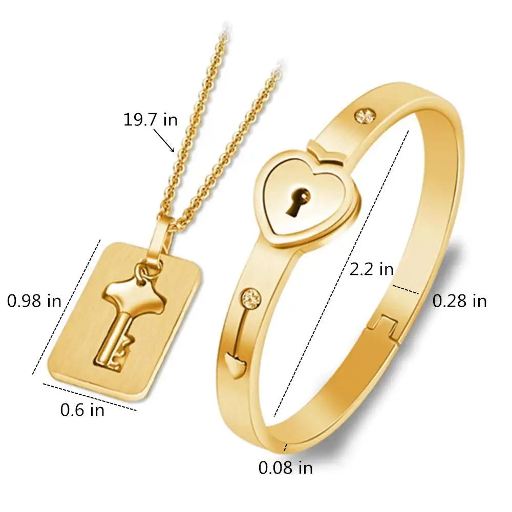 Golden Lock and Key Love Bracelet and Necklace set