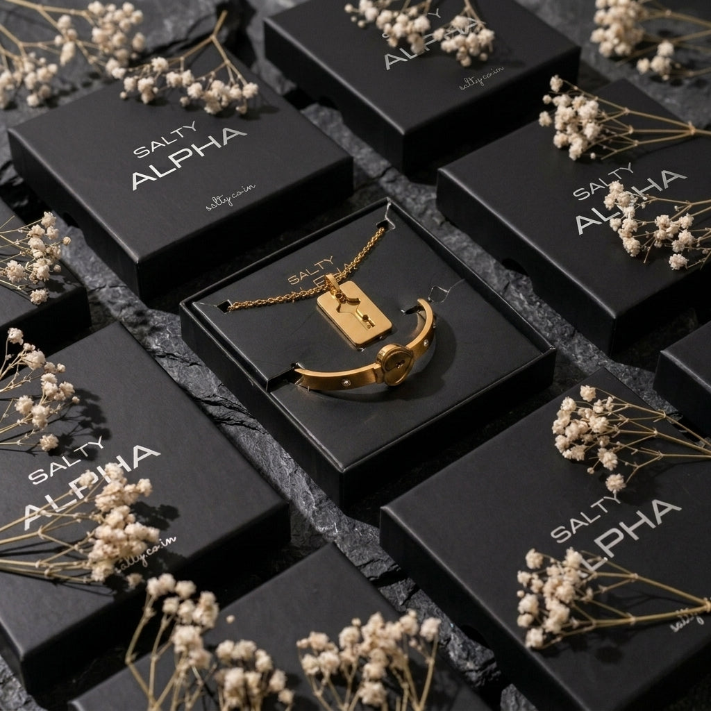 Golden Lock and Key Love Bracelet and Necklace set