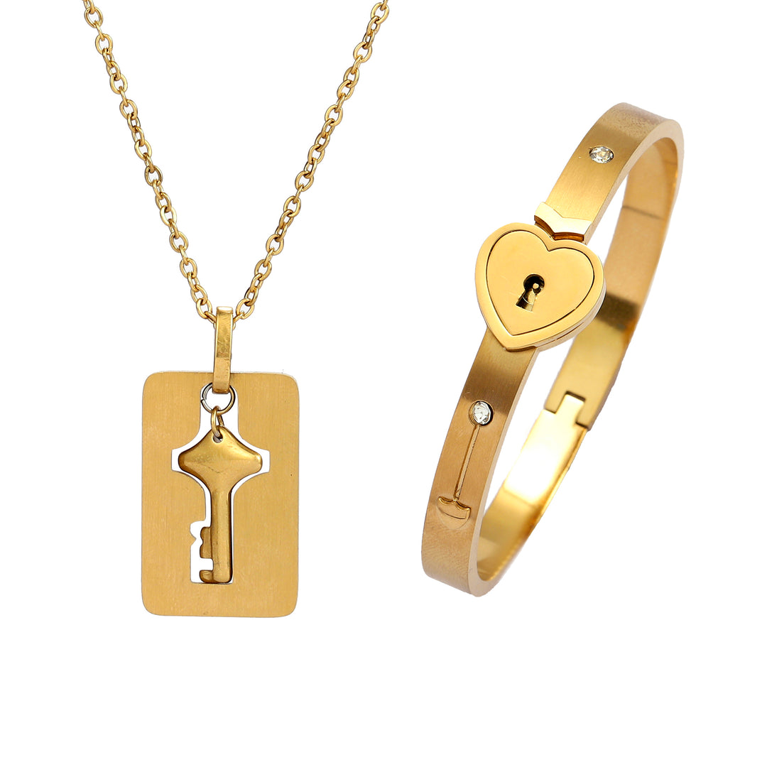 Golden Lock and Key Love Bracelet and Necklace set