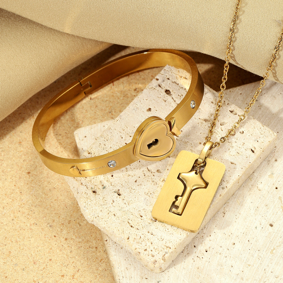 Golden Lock and Key Love Bracelet and Necklace set