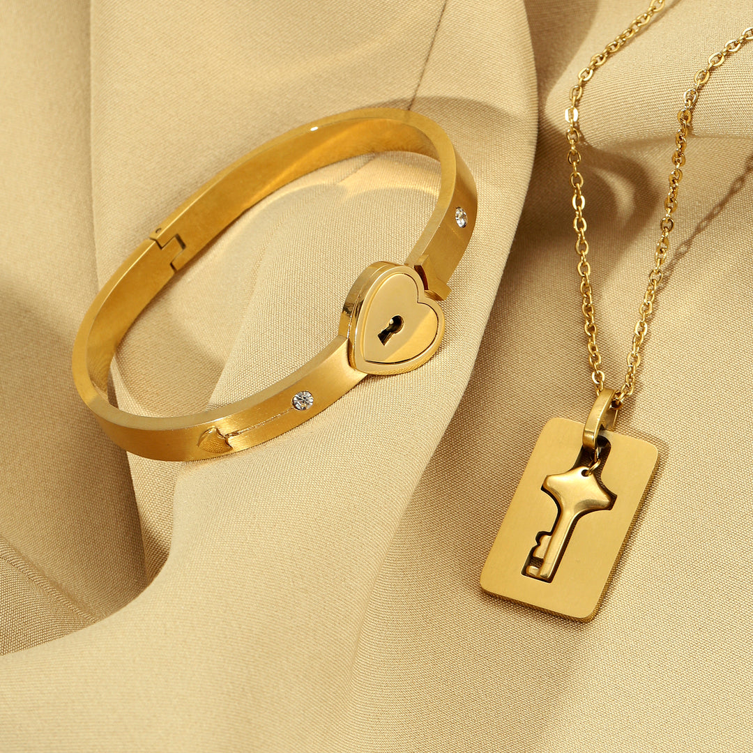 Golden Lock and Key Love Bracelet and Necklace set