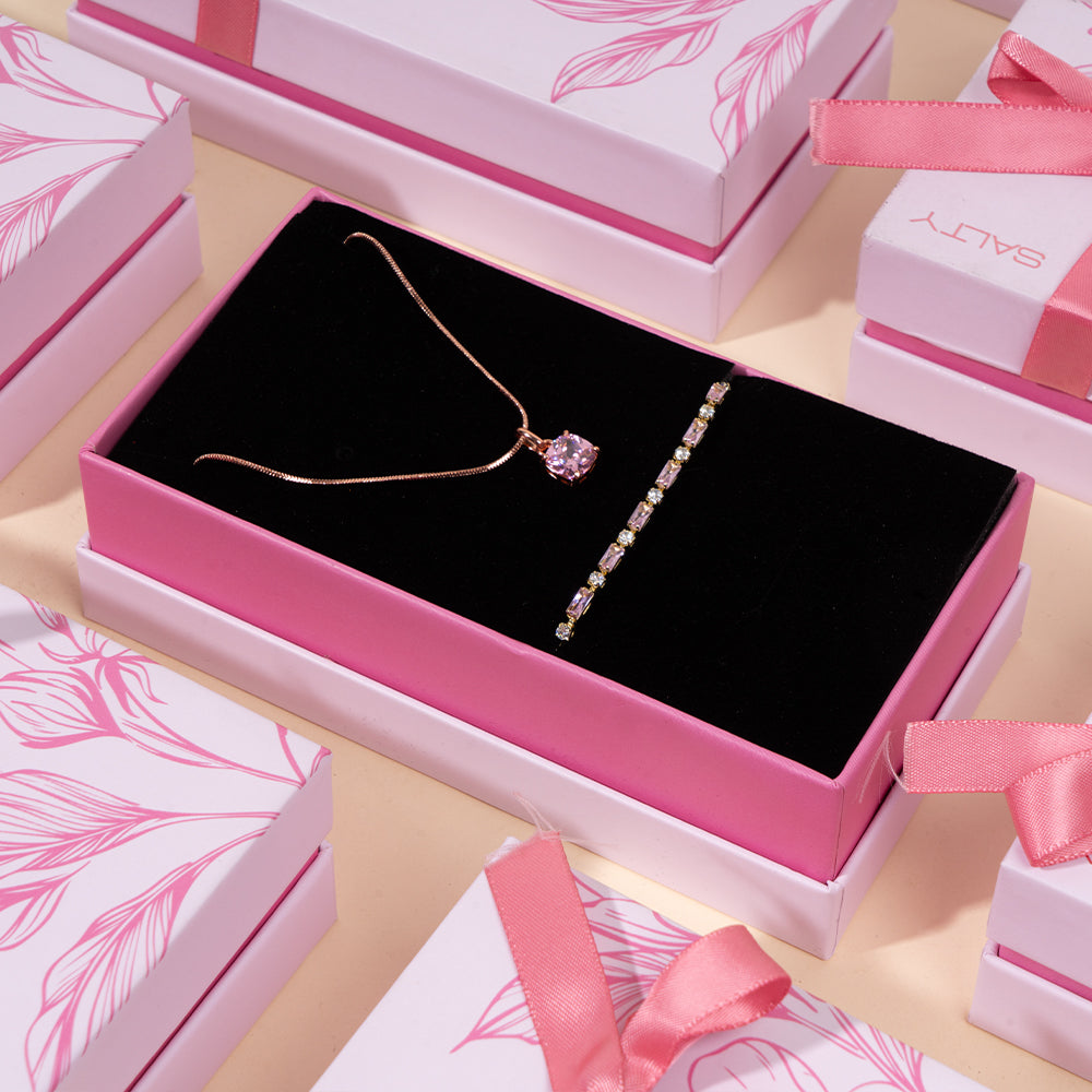 Rosie Royale Tennis Bracelet with Cupid Gem Necklace Set | Salty