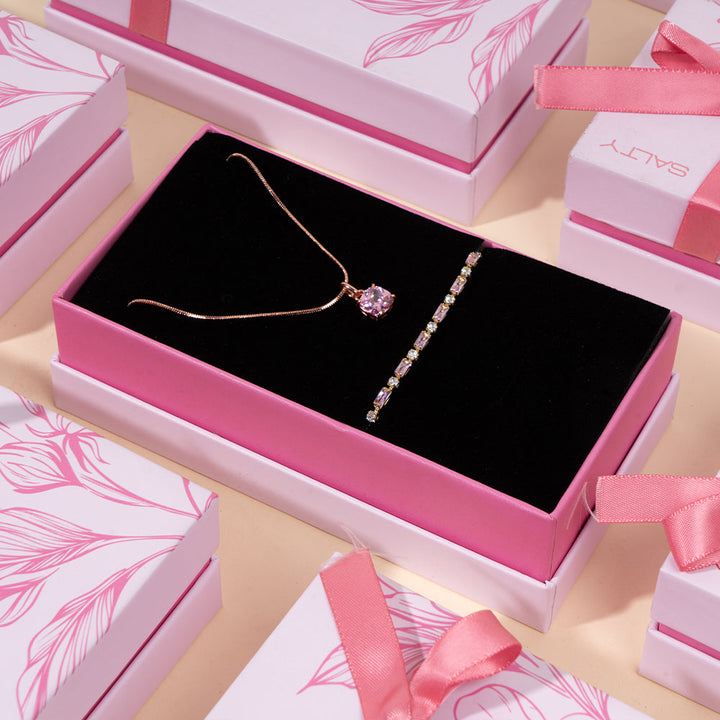 Rosie Royale Tennis Bracelet with Cupid Gem Necklace Set | Salty