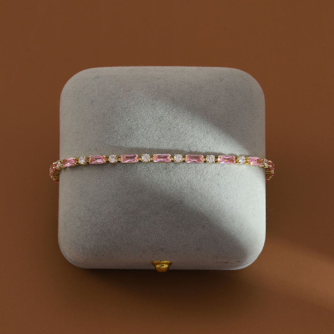 Pink Tennis Bracelet &amp; Heart Necklace Set