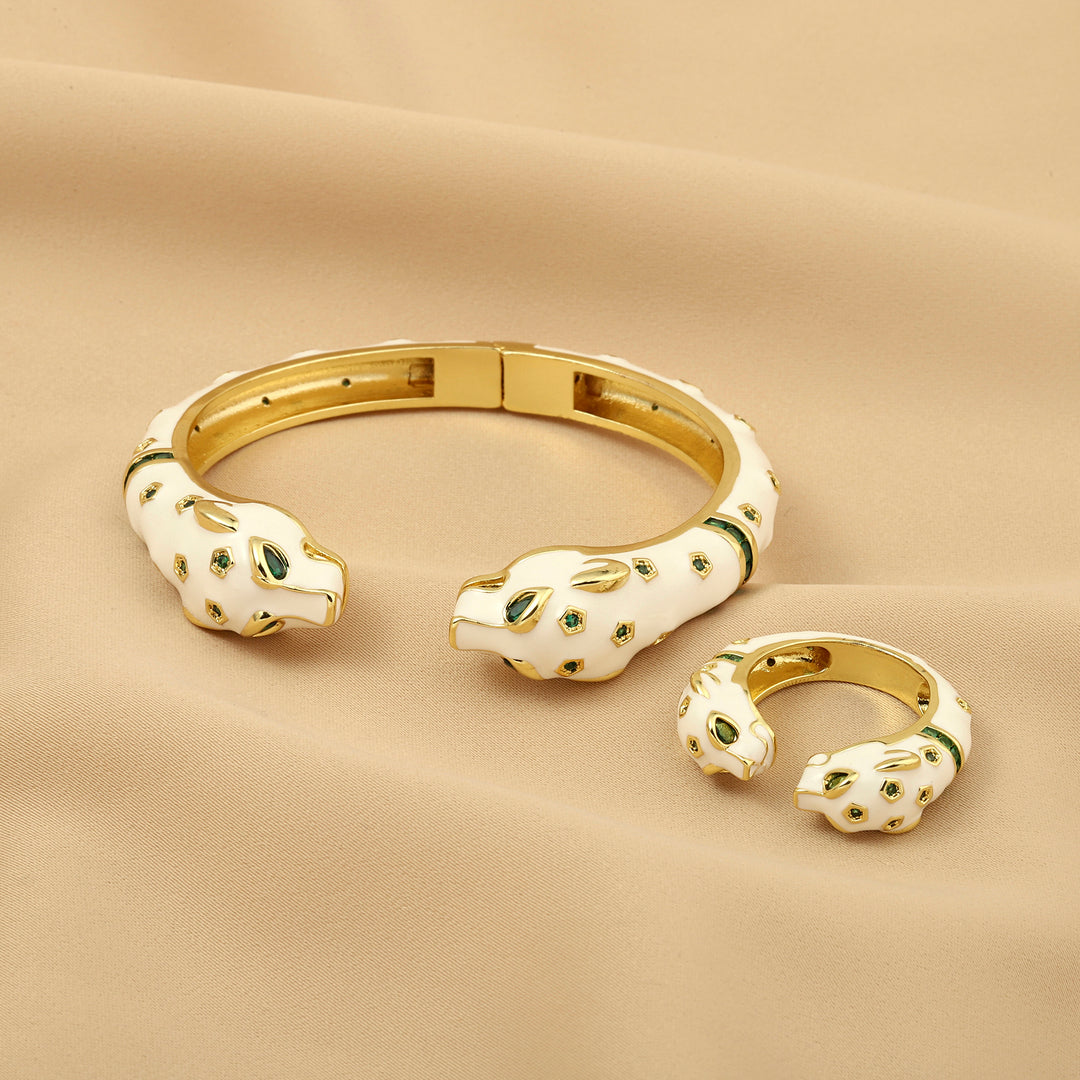 Ivory King Bangle and Ring Combo - White