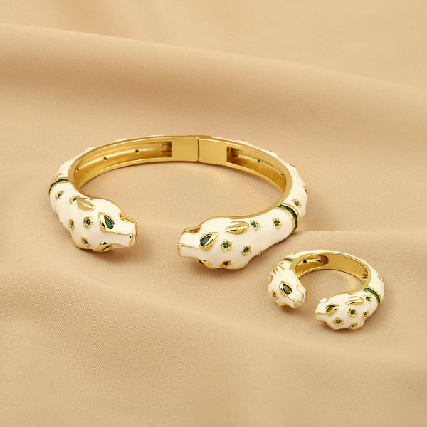 Ivory King Bangle and Ring Combo - White