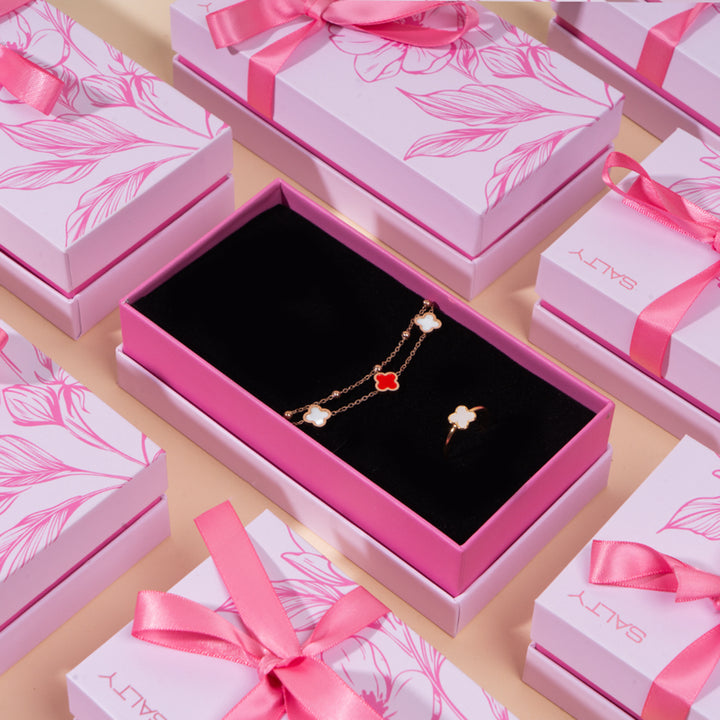 Red & White Clover Jewellery Set