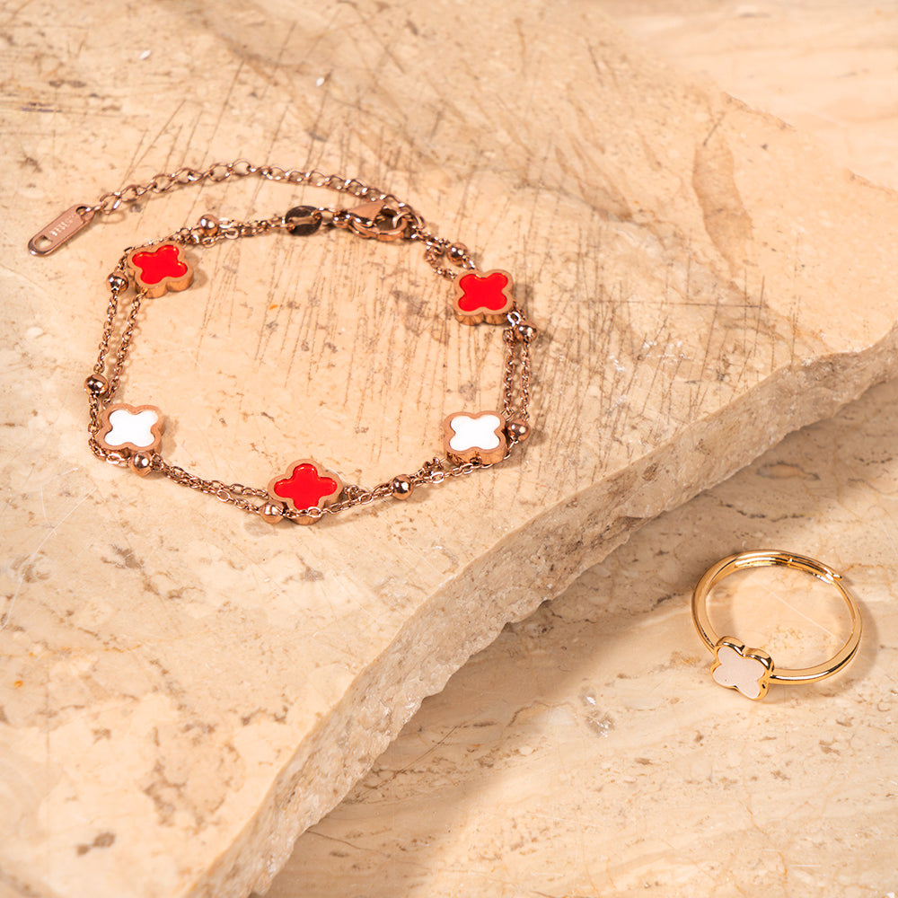 Red & White Clover Jewellery Set