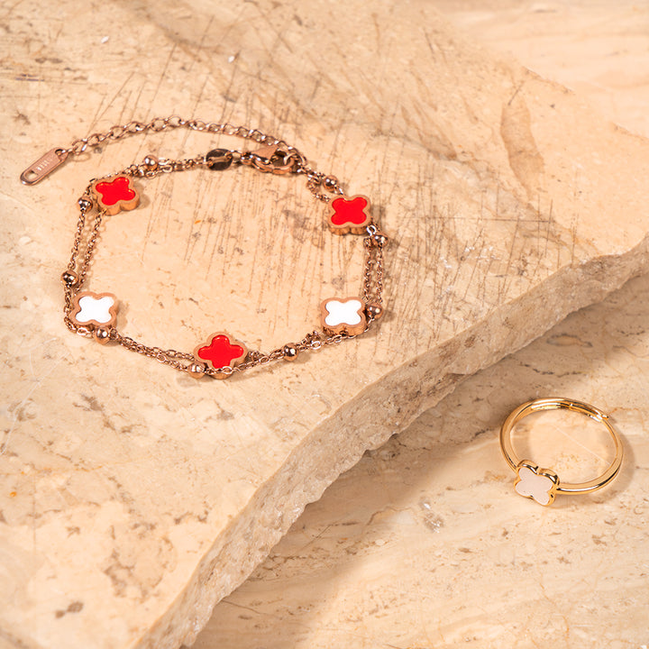 Red & White Clover Jewellery Set