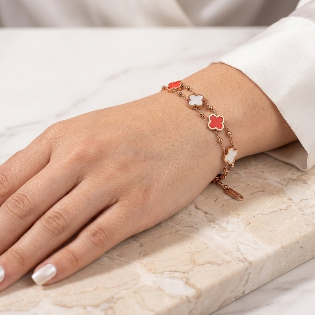 Red & White Clover Jewellery Set