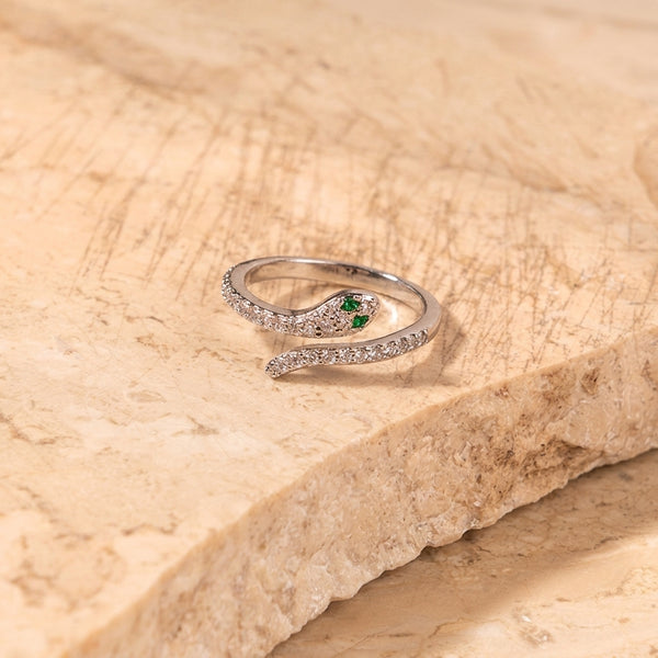 Mini Serpent Studded Silver Ring