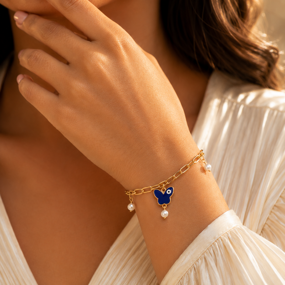 Butterfly Painted Evil Eye Bracelet