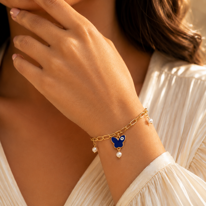 Butterfly Painted Evil Eye Bracelet