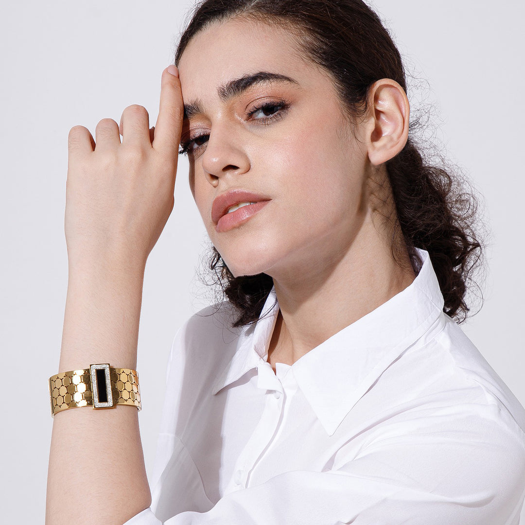 Black Gem Gold Gala Cuff - Thick