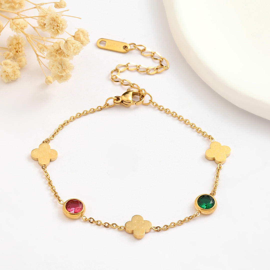 Sprakling Gems and Clover Gold Bracelet - Salty Accessories