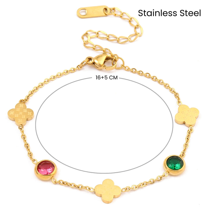 Sprakling Gems and Clover Gold Bracelet