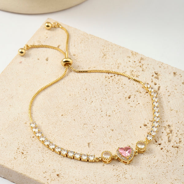 Inara Pink Heart Gold Bracelet
