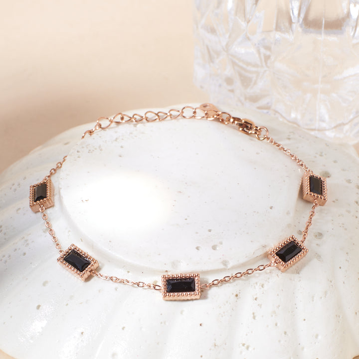 Black Gemstone Link Rosegold Bracelet - Salty Accessories