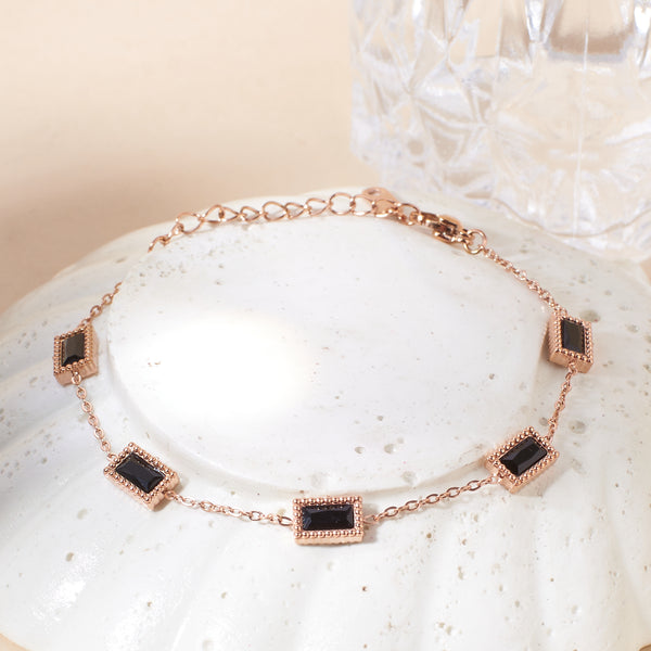 Black Gemstone Link Rosegold Bracelet