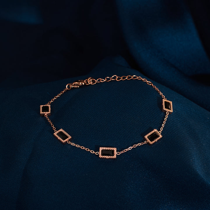 Black Gemstone Link Rosegold Bracelet - Salty Accessories