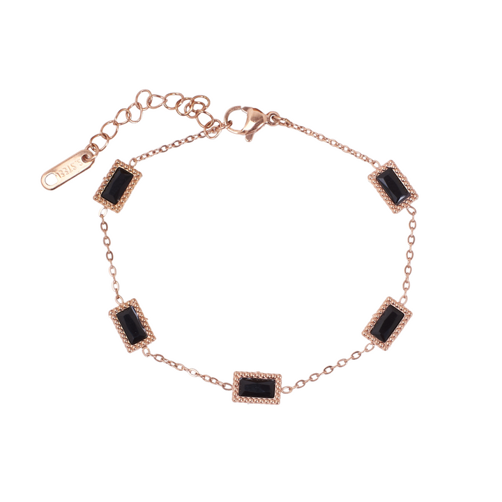 Black Gemstone Link Rosegold Bracelet - Salty Accessories