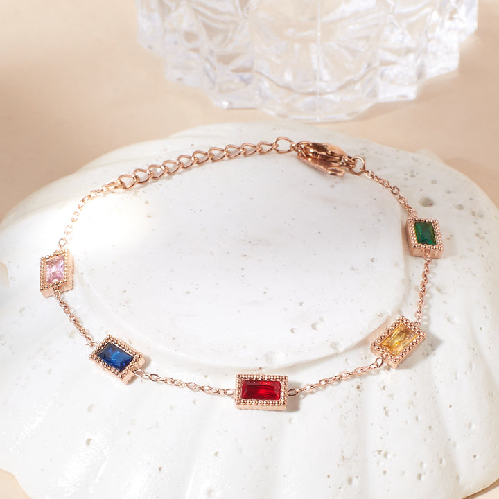 Multi Gemstone Link Rosegold Bracelet