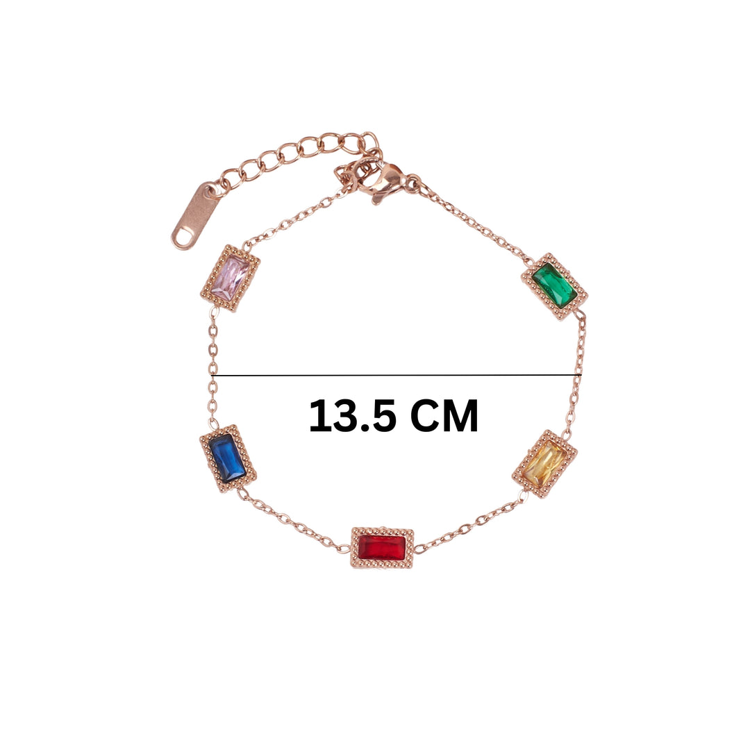 Multi Gemstone Link Rosegold Bracelet - Salty Accessories