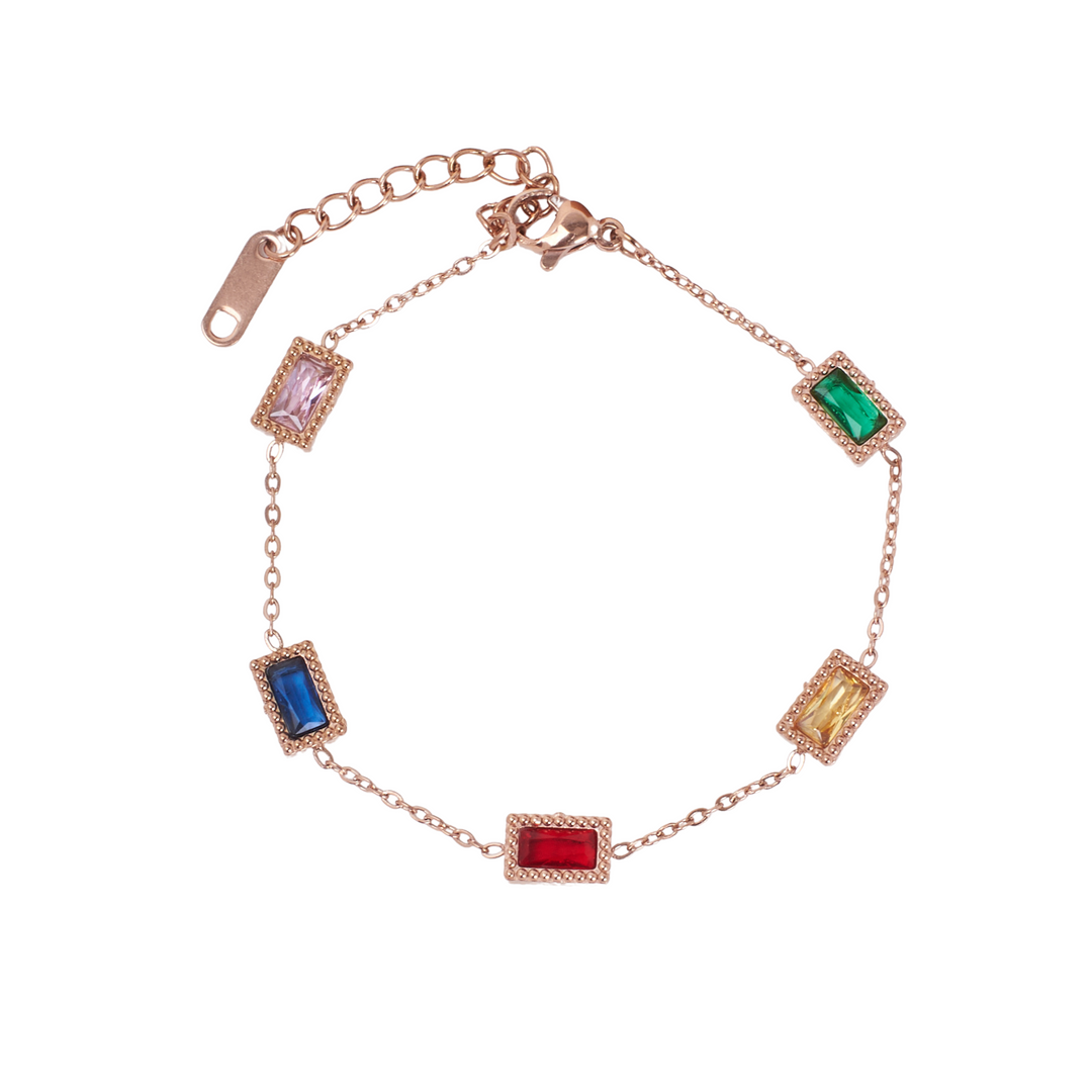 Multi Gemstone Link Rosegold Bracelet - Salty Accessories