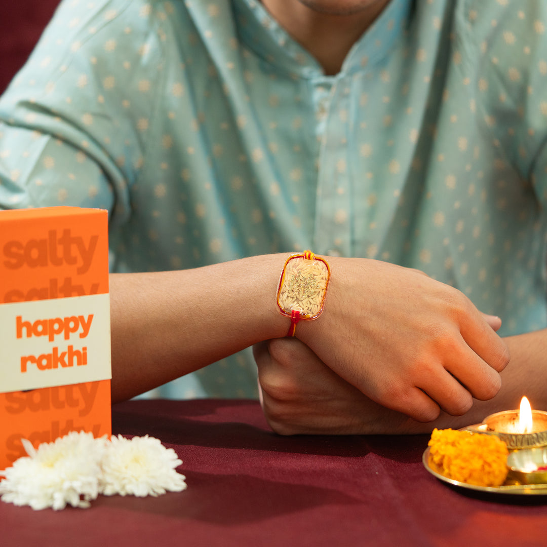 Resin Gold Rakhi for Bhaiya