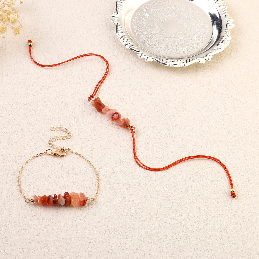 Tangerine Quartz Rakhi for Bhaiya and Bhabhi - Salty Accessories