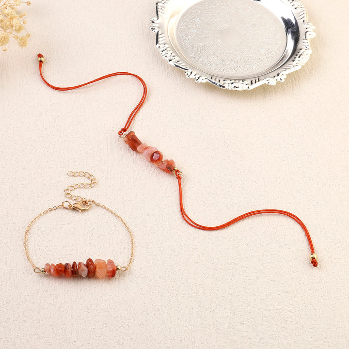 Tangerine Quartz Rakhi for Bhaiya and Bhabhi